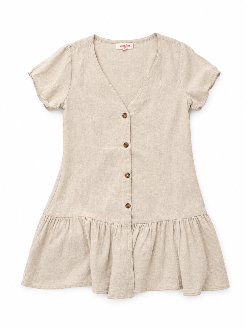 Peach Love California Natural Button-Front Ruffle Mini Dress